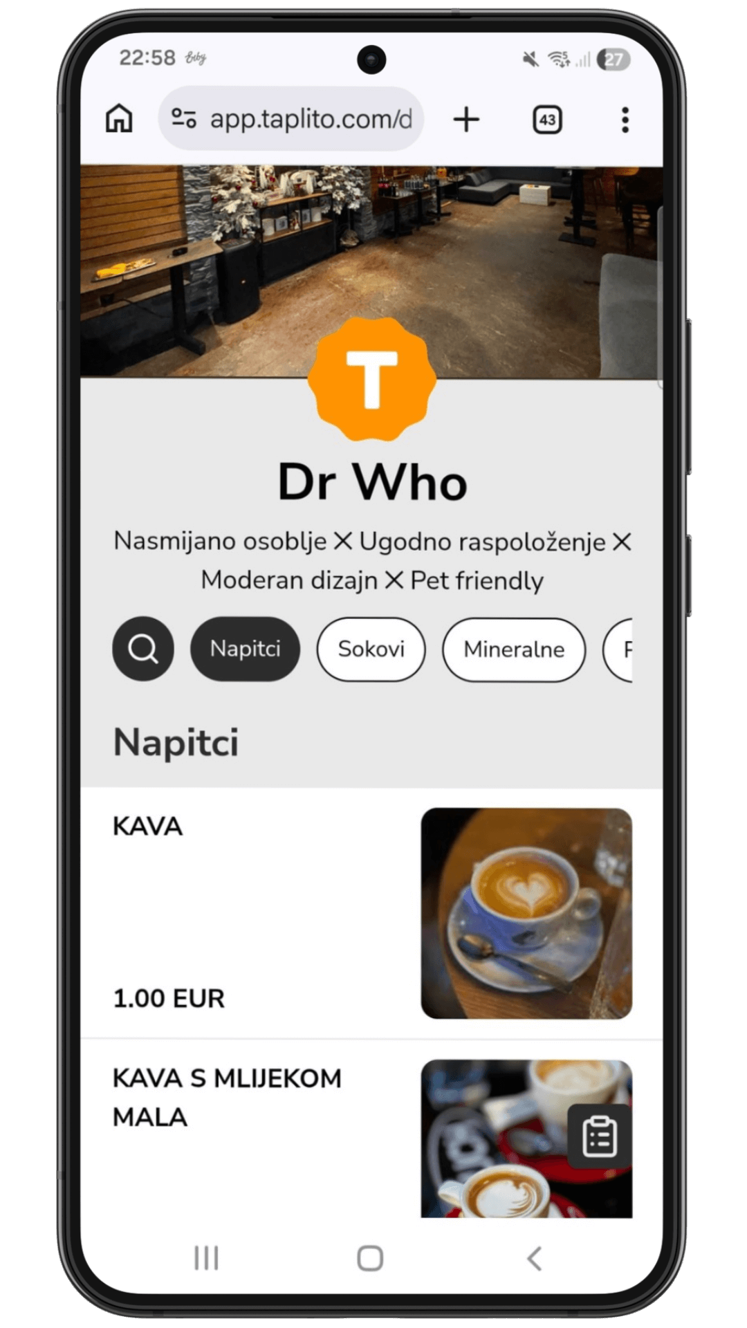 Taplito digitalni meni na mobitelu