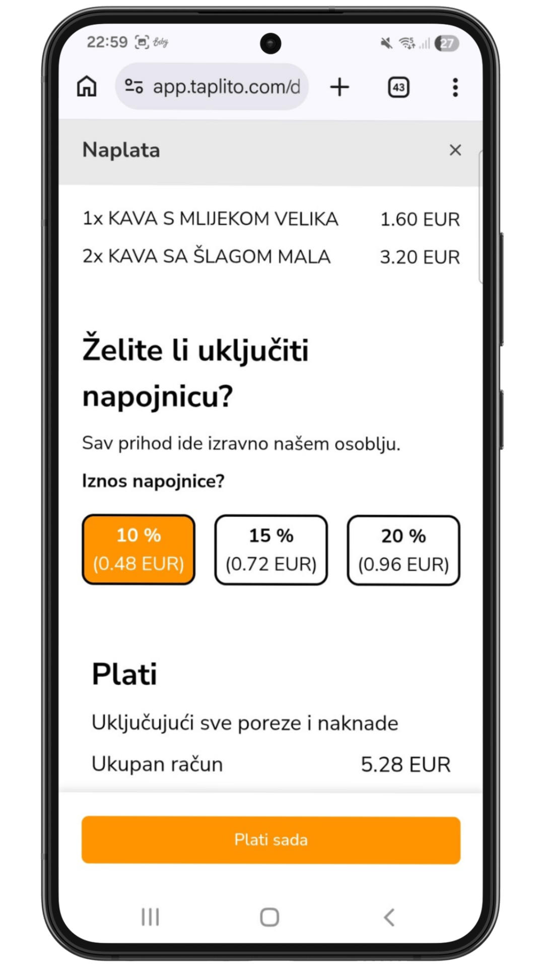 Taplito ekran za naručivanje