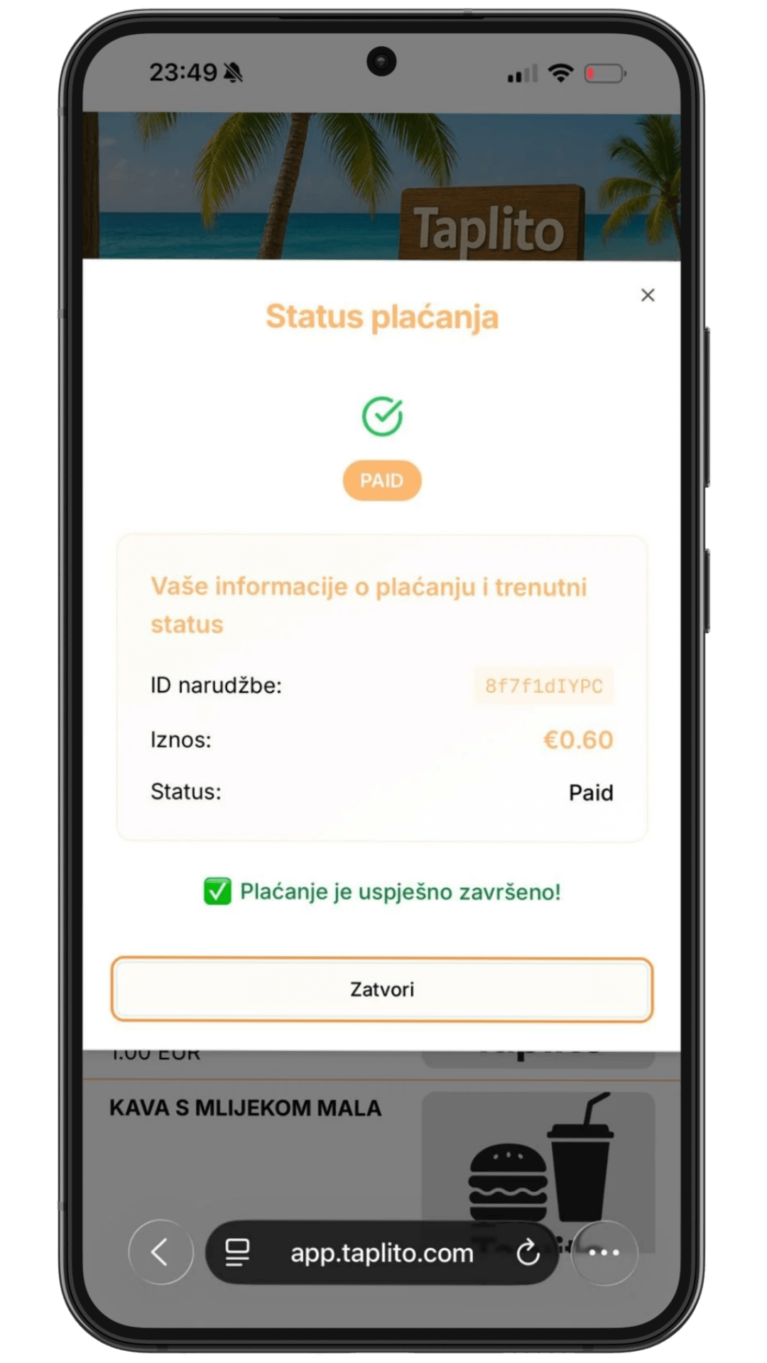 Taplito ekran za plaćanje